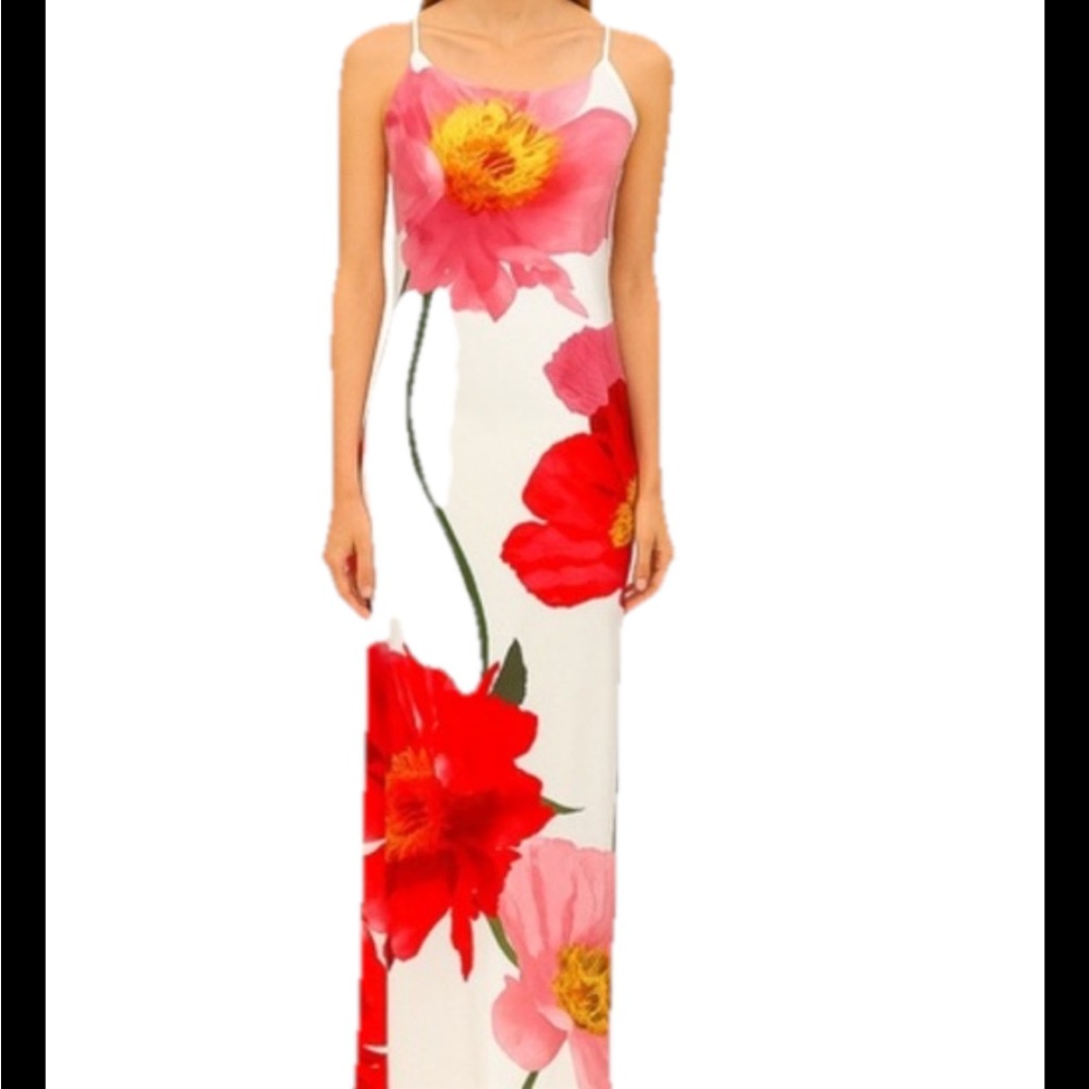 Women’s Pink/white Floral Maxi Floral Sz Large Dress Sleeveless Spaghetti Stra